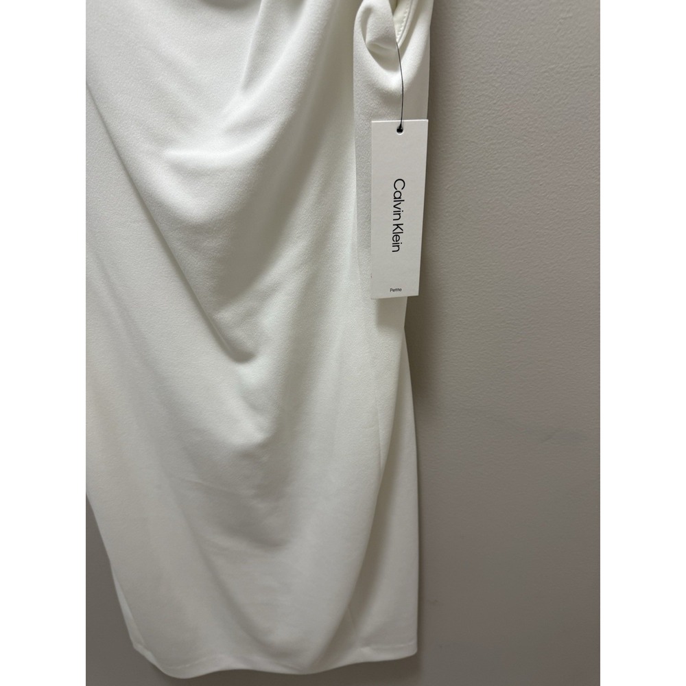 Calvin Klein White Bow Shoulder Sheath Dress Women's 8P Petite‎ NWT - Picture 4 of 12